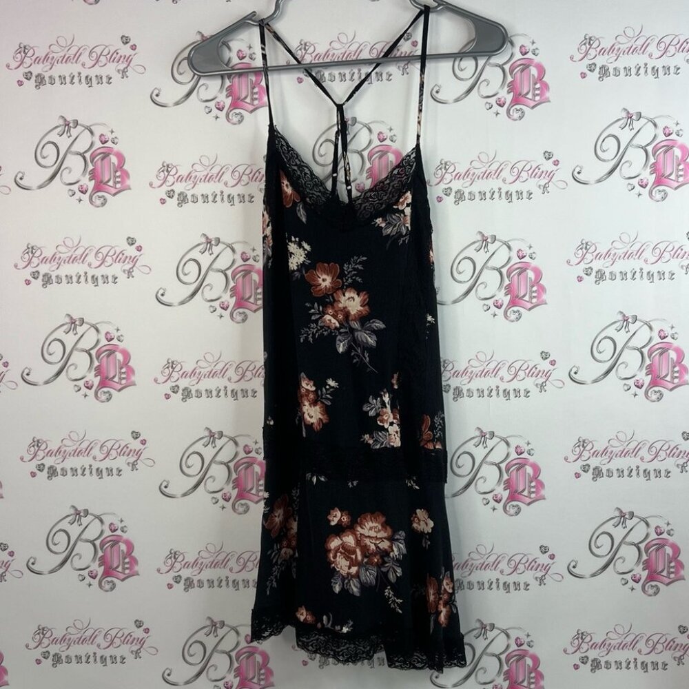 American Eagle Outfitters dress floral flowers Black Lace Dress strappy